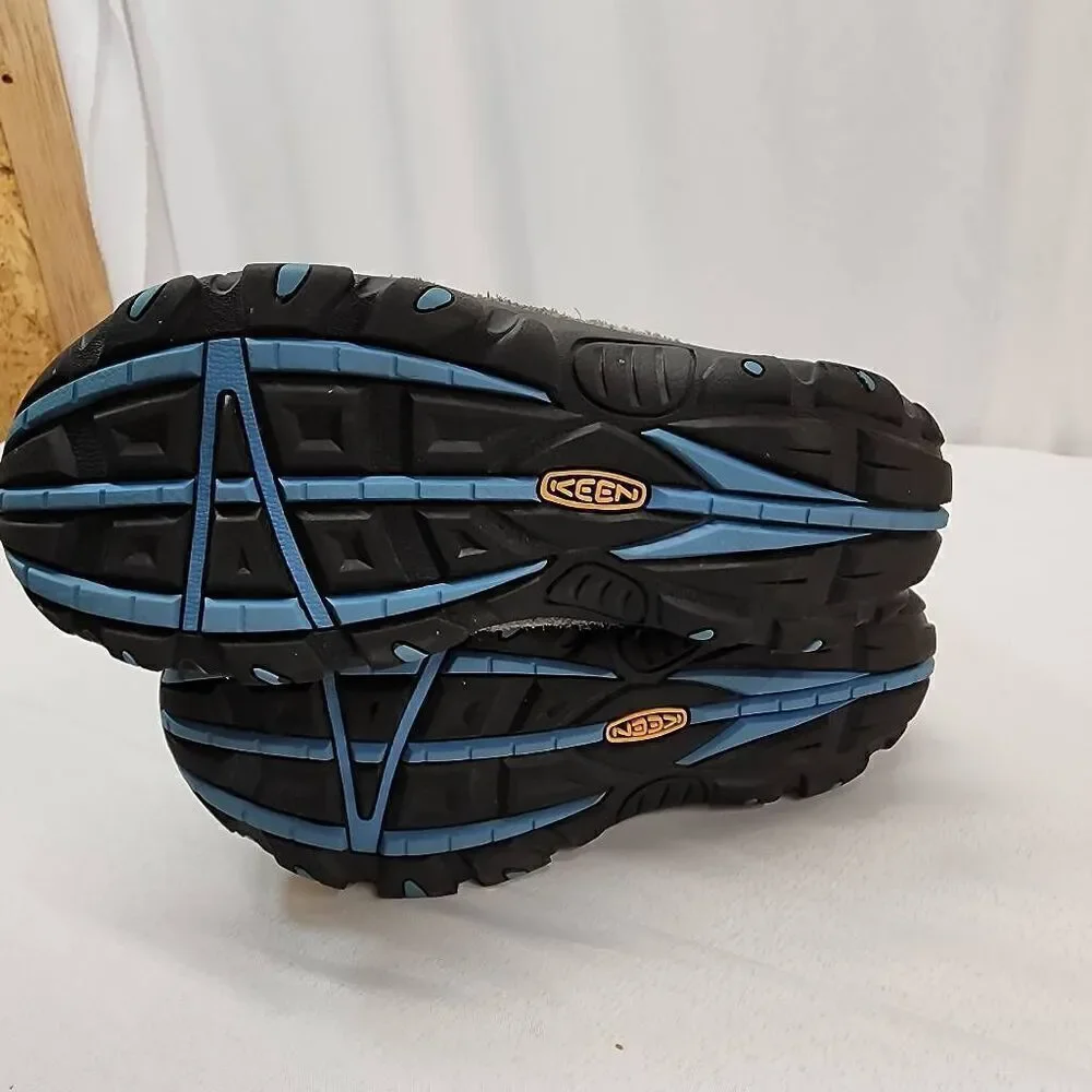 KEEN Brighton Size 4 WP Winter Boot Little Kid/Big Kid Grey Suede Blue  Faux Fur